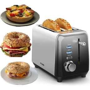 Toaster 2 Slice with Wide Slots, Stainless Steel Bagel Bread Toaster, Gray