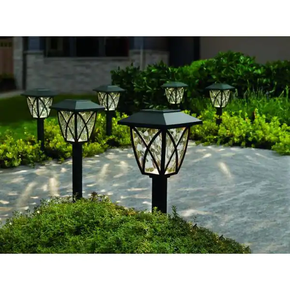 6 Pack of Crossed Beam Solar Black LED Pathway, Walkway, Sidewalk Lights