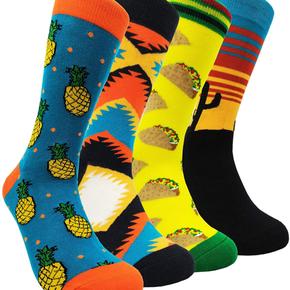 Novelty Mens Pattern Dress Socks Fun Colorful Gift Crazy Cotton Crew Sock 4 Pack