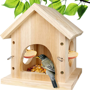Wooden Bird Feeder, Multifunctional Bird Feeder Box, Hanging Cedar Wood Wild Bir