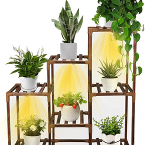 Wood Plant Shelf with Full Spectrum Grow Light for Indoor Plants, 5-Tier 7 Potte