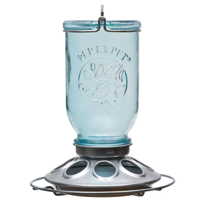 Blue Mason Jar Decorative Glass Hanging Bird Feeder - 1 Lb. Capacity