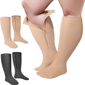 2 Pair Wide plus Size Calf Compression Socks with Zipper for Overweight Women Me