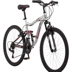 Mongoose Ledge 2.1 Mountain Bike 24-Inch Wheels, 21 Speeds Boys Frame Silver/Red