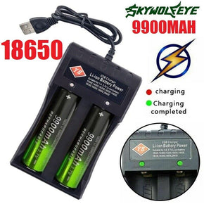 2PCS 9900mAh 3.7V Li-ion Rechargeable Batteries + Smart USB Dual Charger USA