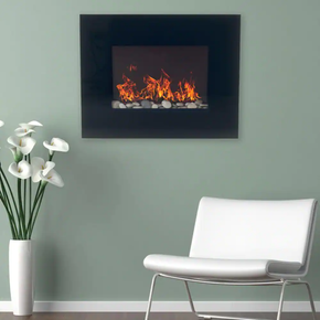 Northwest Wall Mount Electric Fireplace 26 in Black Glass Panel Adjustable Flame