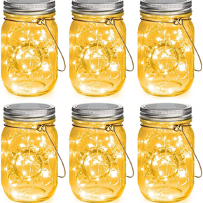 Upgraded Hanging Mason Jar Solar Lights 6 Pack 30 Leds Fairy Lights with Jar