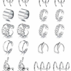 LOYALLOOK 10 Pairs Silver Black Tone Stainless Steel Ear Cuff for Women Girls No