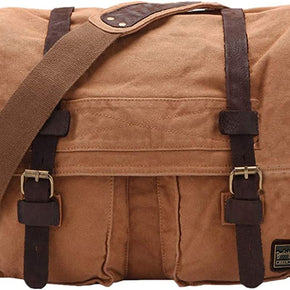 Berchirly Vintage Military Men Canvas Messenger Bag For 13.3-17" Laptop / Color Khaki / Size M-13.3"