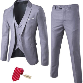 MYS Men's 3 Piece Slim Fit Suit Set, One Button Solid Jacket Vest Pants with Tie / Color Light Grey / Size Small