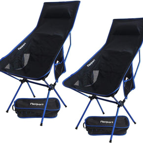 2 Pack Portable Camping Chairs Long Back Lightweight Backpacking Chair Compact