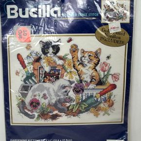Bucilla Gardening Kittens Stamped Cross Stitch Kit