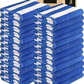Utopia Towels Cabana Stripe Beach Towel 30 x60 Inches Beach Pool Towel Pack of 4 / Color Blue (Pack of 24)