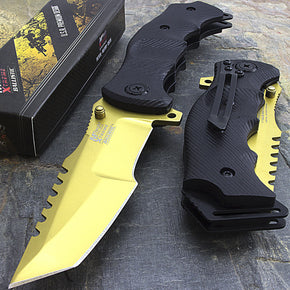 9" MTECH USA TANTO GOLD SPRING ASSISTED TACTICAL FOLDING KNIFE Blade Pocket Open