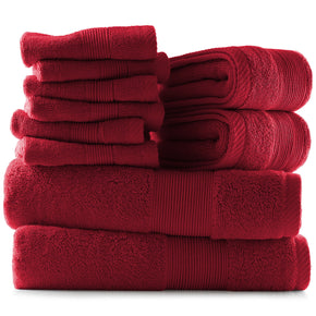 10Pc Towel Set Bath Towels Hand Towels Washcloths 100% Cotton 600 GSM Ultra Soft / Color Burgundy Red
