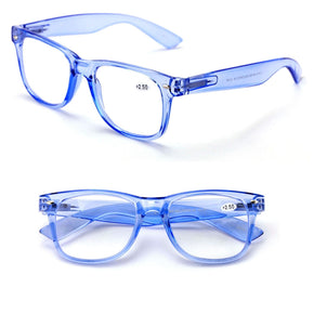 2 Pairs Transparent Neon Classic clear frame reading glasses unisex readers lot / Color Blue / Strength +3.00