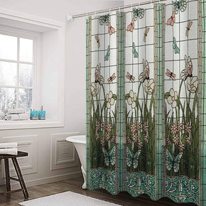 Meadow Stained Glass PEVA Shower Curtain, 70" x 72” Butterfly ,Dragonfly , NEW