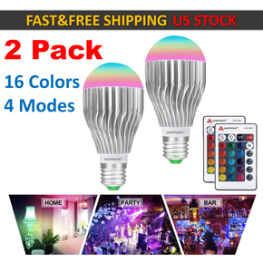 2 Pack RGB LED Light Bulb 16 Colors 4 Modes Remote Wireless Control E27 Lamp