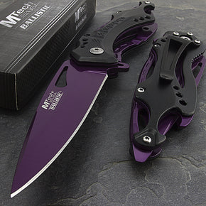 8.25" MTECH USA PURPLE SPRING ASSISTED TACTICAL FOLDING POCKET KNIFE Open Assist