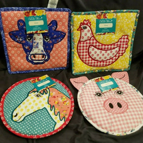 The Pioneer Woman Quilted Animal Trivet - Chicken, Cow, Horse, & Pig (Set of 4)