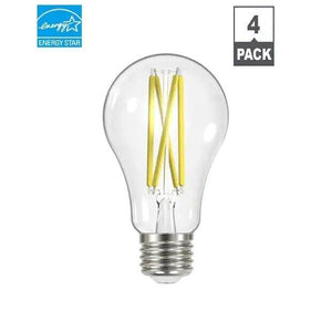 EcoSmart 100-Watt Equivalent A19 Dimmable Clear Glass Filament LED Light Bulb 4p