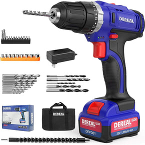 20V Dereal Pro Electric Screwdriver Cordless Drill Power Driver Tools Set 3/8"