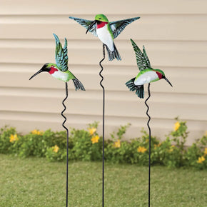 Metal Hummingbird Garden Stakes Set of 3 Garden Yard Décor