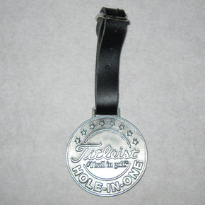 New Titleist "Hole In One" Golf Award Pewter Bag Tag Medallion with Bag Strap