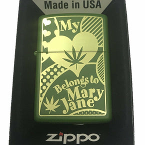 Zippo Custom Lighter My Heart Belongs to Mary Jane Weed Pot Leaf Marijuana Logo