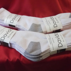 Davido Mens socks crew 100% cotton made in Italy white/gray 6 pairs size 10-13