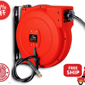 REELWORKS Air-Hose-Reel Retractable 1/4" Inch x 33’ Feet Premium Water Flex H...