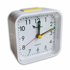 Travelwey Analog Alarm Clock, No Ticking, Alarm, Snooze, Black, Pink, or White / Color White