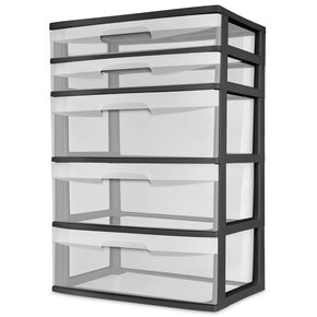 Sterilite Plastic 5 Drawer Wide Tower Black...