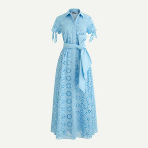 NWT J.Crew Long Shirtdress in Serenity Blue Eyelet Maxi Shirt Dress 10