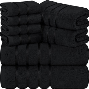 Utopia Towels 8 Pc Bath Linen Sets Viscose Stripe 600 GSM Ring Spun Cotton Towel / Color Black / Package Quantity Pack of 8