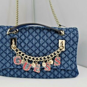 New GUESS Passion Denim Convertible Quilted Crossbody  DG740821 Handbag