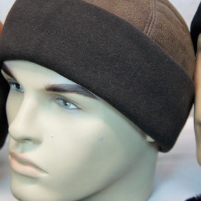 4 COLORS Sheepskin Leather Fur Knit Beanie Cuff Round Bucket Winter Ski Hat M-2X / Color Tobacco Camel / Size One Size