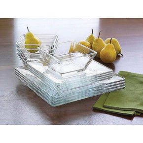 Mainstays 12-Piece Square Clear Glass Dinnerware Set