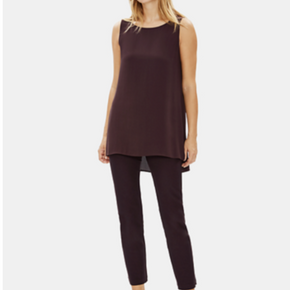 NWT 218 Eileen Fisher Cassis Silk Georgette Crepe Bateau Neck Long Shell M L XL / Size M / Size Type Regular