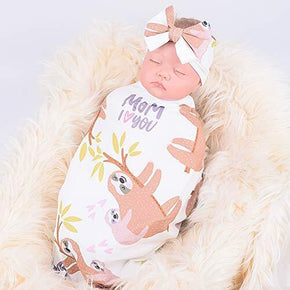 Newborn Receiving Blanket Headband Set - Unisex Soft Baby Swaddle Girl Boy Gifts