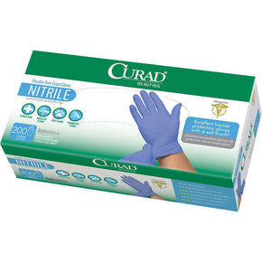 CURAD Durable Powder-Free Nitrile Exam Gloves - Box of 200 gloves - Size Small