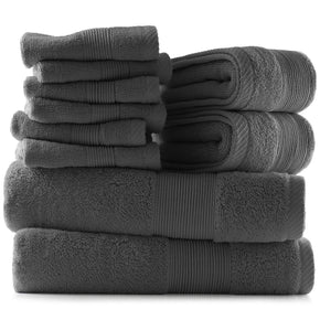 10Pc Towel Set Bath Towels Hand Towels Washcloths 100% Cotton 600 GSM Ultra Soft / Color Dark Gray