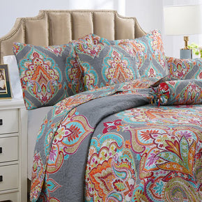 Leaf Floral Paisley 3-Piece Reversible Quilt Set, Bedspread, Coverlet / Size King