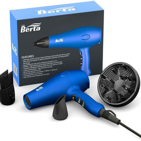 BERTA Tourmaline Ceramic Negative Ionic Hair Dryer 1875W Blow Dryer, Blue