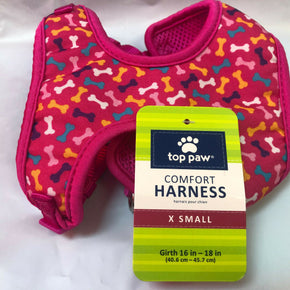 TOP PAW  COMFORT DOG HARNESS  X-SMALL  16-18"  GIRTH   PINK/MULTI COLOR BONES