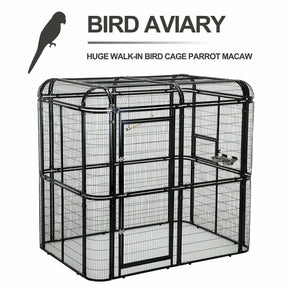 XXL Walk In Metal Aviary Parrot Cage Flight Bird Cage Outdoor White/Black/Bronze / Color Black