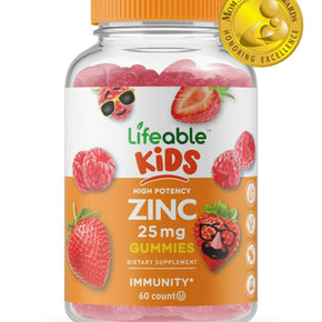 Lifeable Zinc Gummies for Kids 25 mg,  Great Tasting Natural Flavor, 90 Gummies