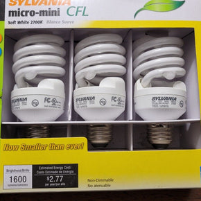3 Pack Sylvania Micro Mini CFL 100W using 23W Warm White 2700K Light Bulbs