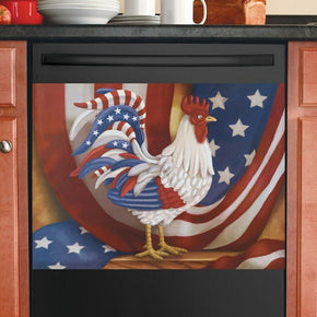 Patriotic Rooster USA Red, White & Blue Kitchen Dishwasher Cover Magnet