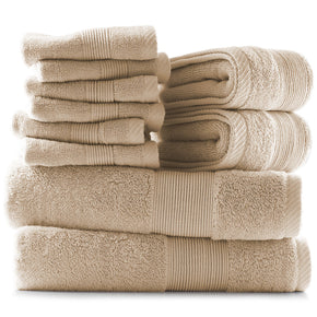10 Pc Towel Set - 600GSM Ultra Soft Cotton Bath Towels, Hand Towels & Washcloths / Color Beige
